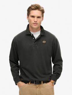 Superdry Contrast Stitch Rugby Shirt, Washed Black