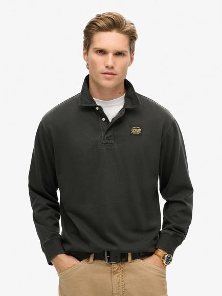 Superdry Contrast Stitch Rugby Shirt, Washed Black
