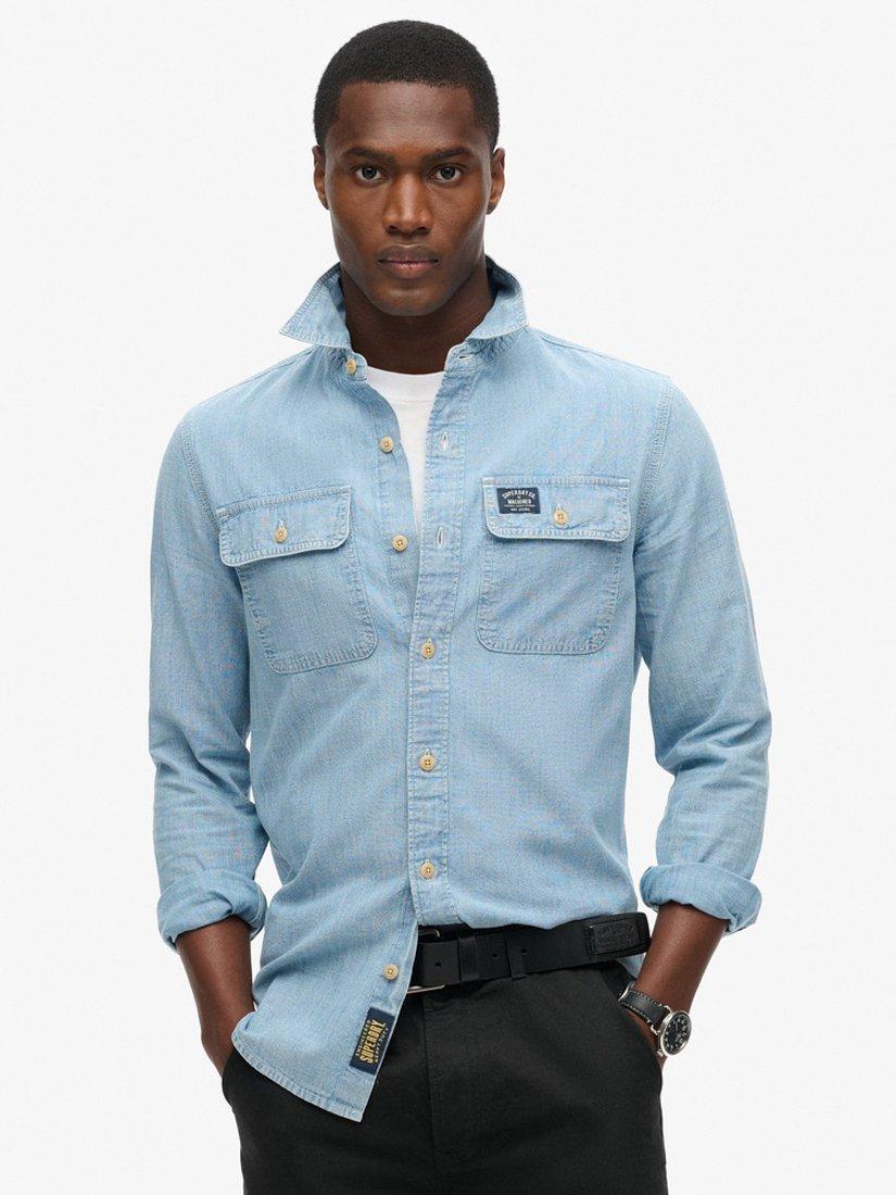 Superdry Cotton Workwear Long Sleeve Shirt, Light Blue