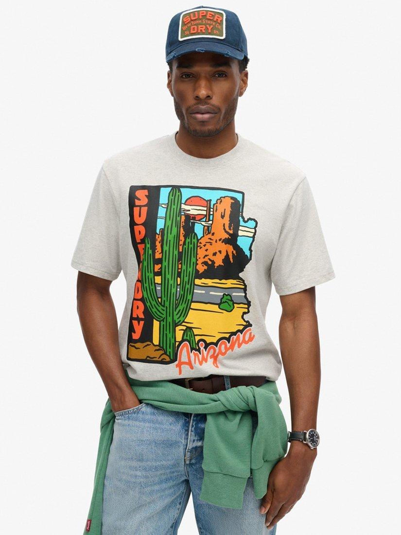 Product image 1 of 6, which shows Superdry Travel Postcard Graphic T-Shirt, Glacier Grey Marl, S