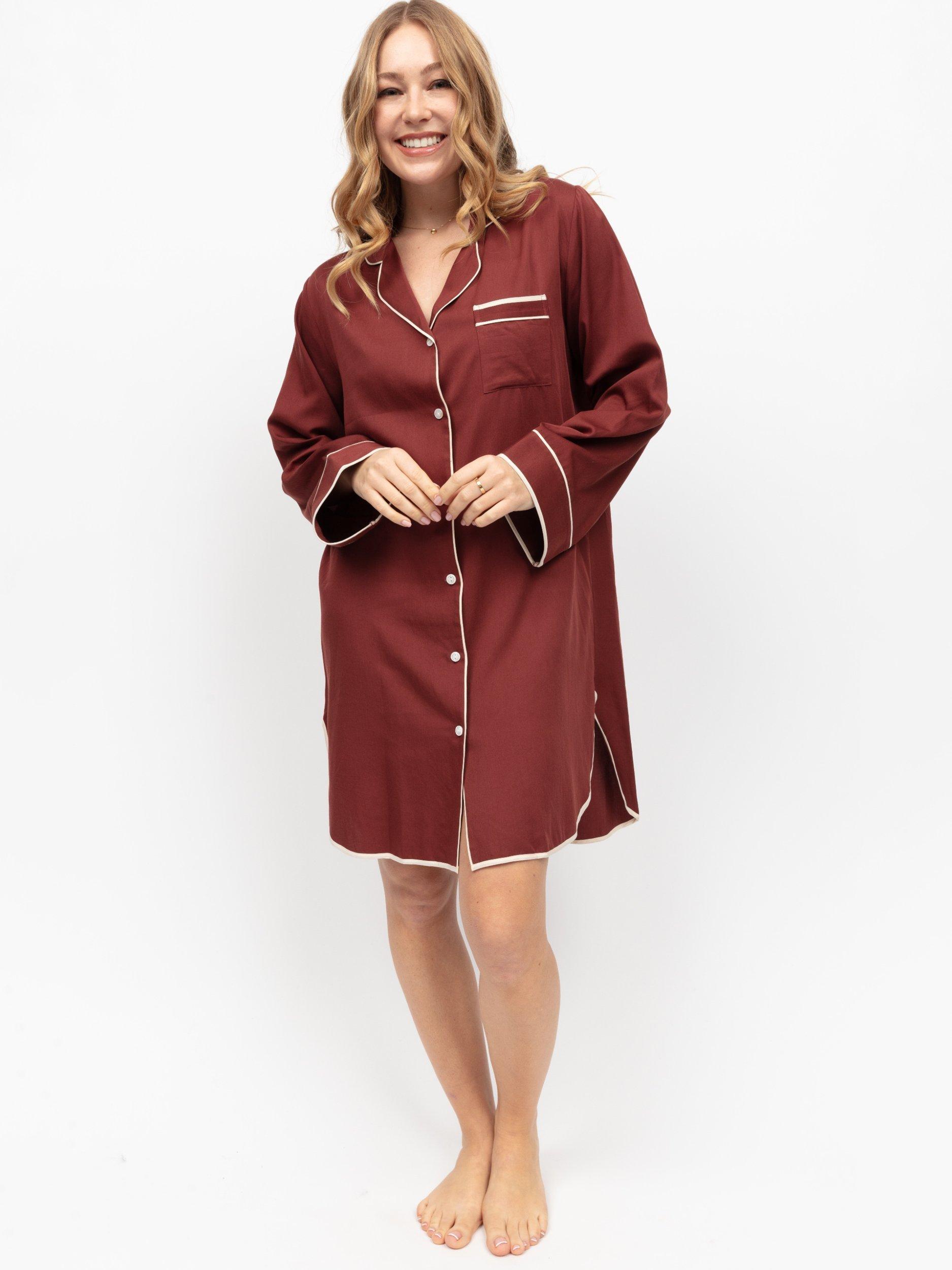 Product image 2 of 4, which shows Fable & Eve Fitzrovia Long Sleeve Nightshirt, Rust, 8