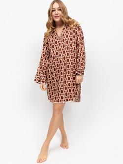 Fable & Eve Fitzrovia Chain Long Sleeve Nightshirt, Rust/Multi - view 2, Rust/Multi