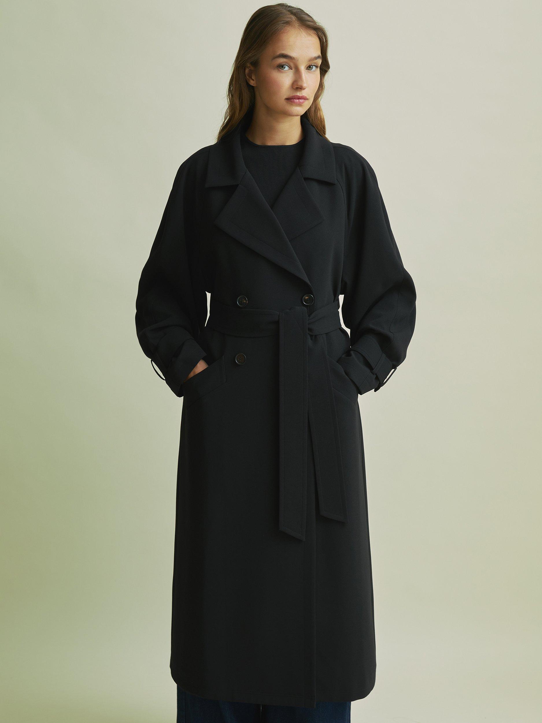 FLORERE Pleated Back Trench Coat Black