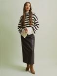 FLORERE Stripe Split Cuff Wool Blend Jumper, Chocolate/Ivory