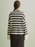 FLORERE Stripe Split Cuff Wool Blend Jumper, Chocolate/Ivory