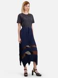 THE KOOPLES Plisse Pleat Midi Skirt, Navy