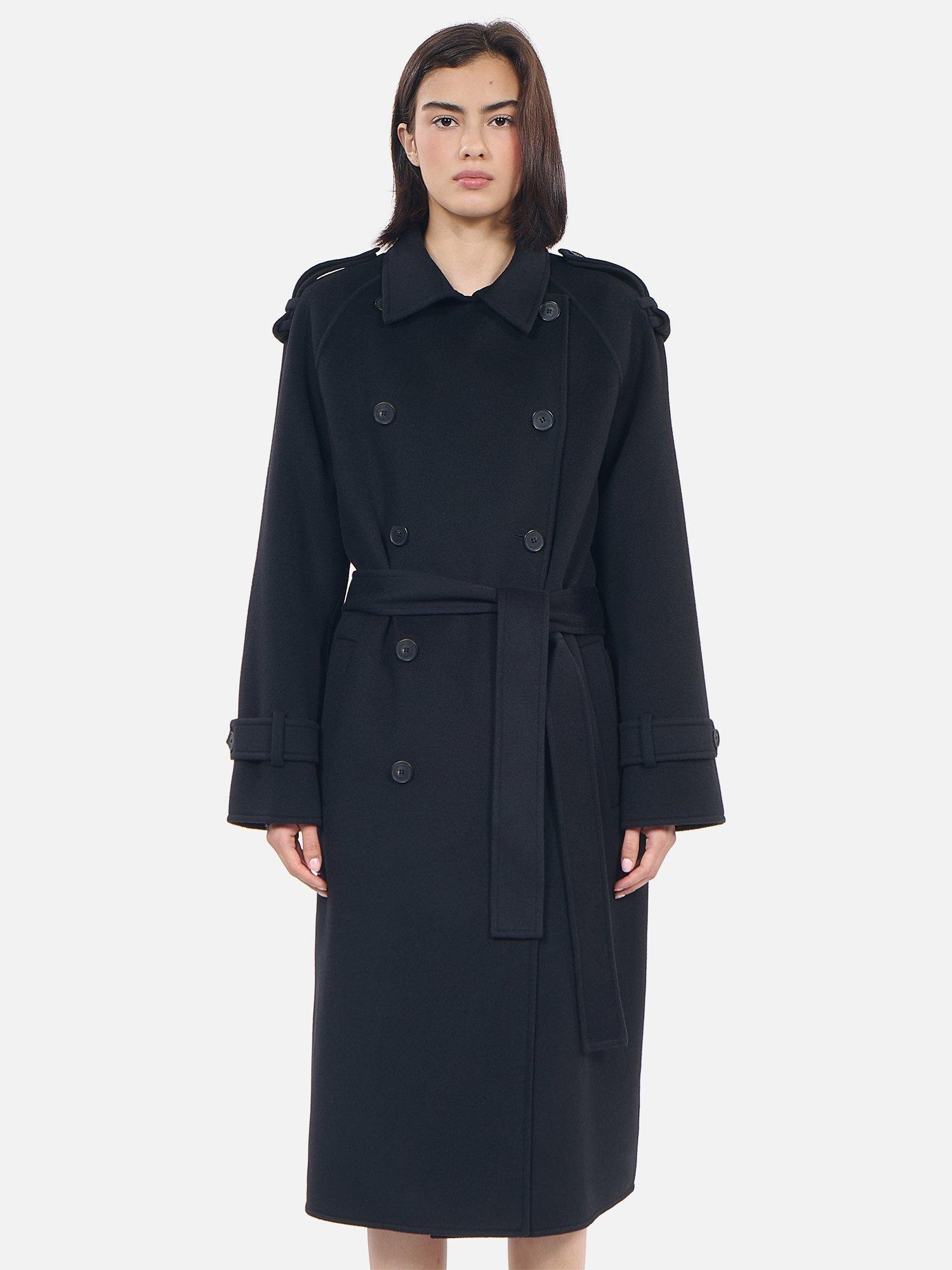 THE KOOPLES Wool Blend Double Breasted Trench Coat Black