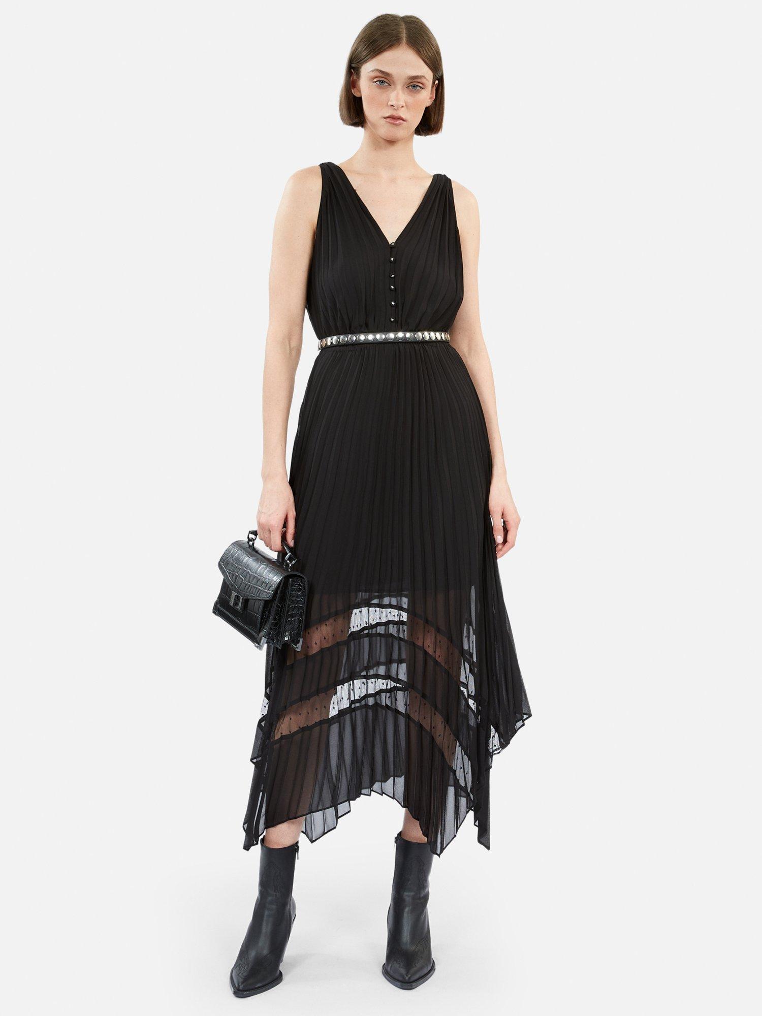 Product image 1 of 7, which shows THE KOOPLES Sleeveless Pleated Midi Dress, Black, 8
