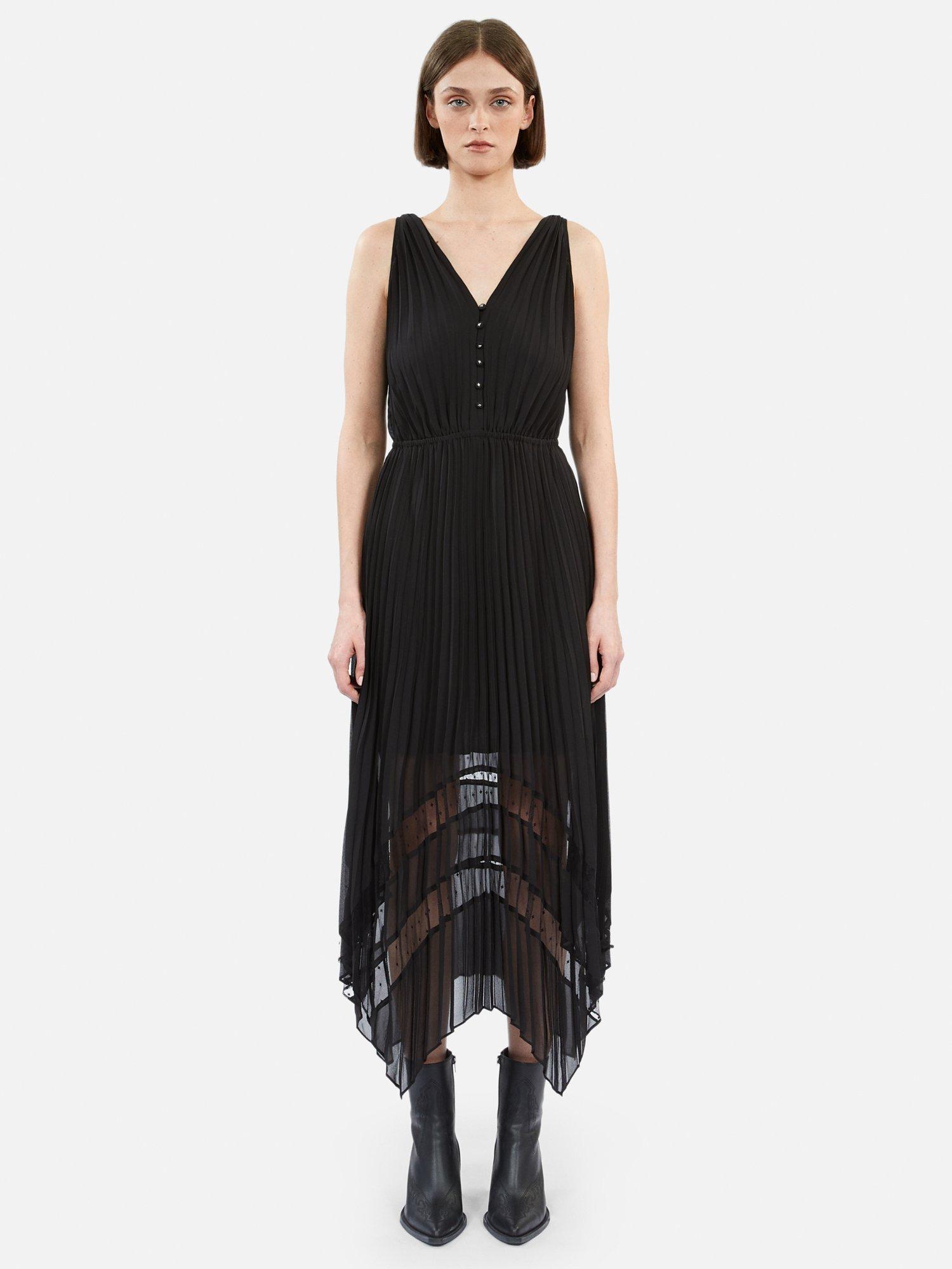 Product image 2 of 7, which shows THE KOOPLES Sleeveless Pleated Midi Dress, Black, 8
