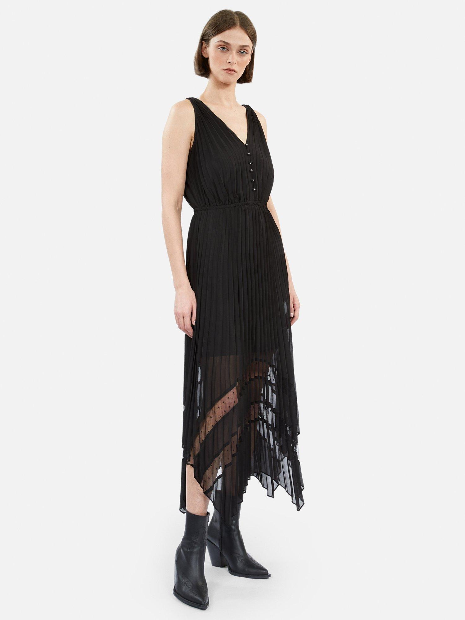 Product image 3 of 7, which shows THE KOOPLES Sleeveless Pleated Midi Dress, Black, 8