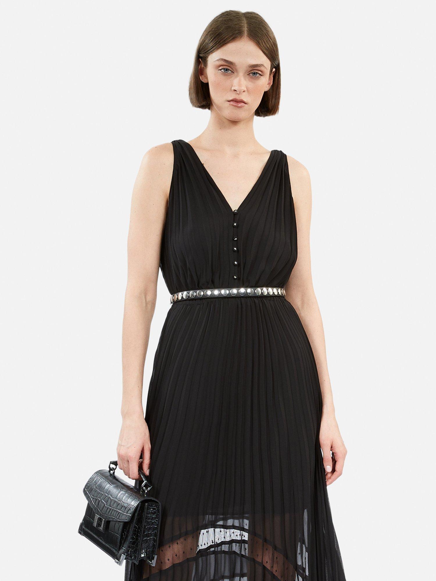 Product image 5 of 7, which shows THE KOOPLES Sleeveless Pleated Midi Dress, Black, 8