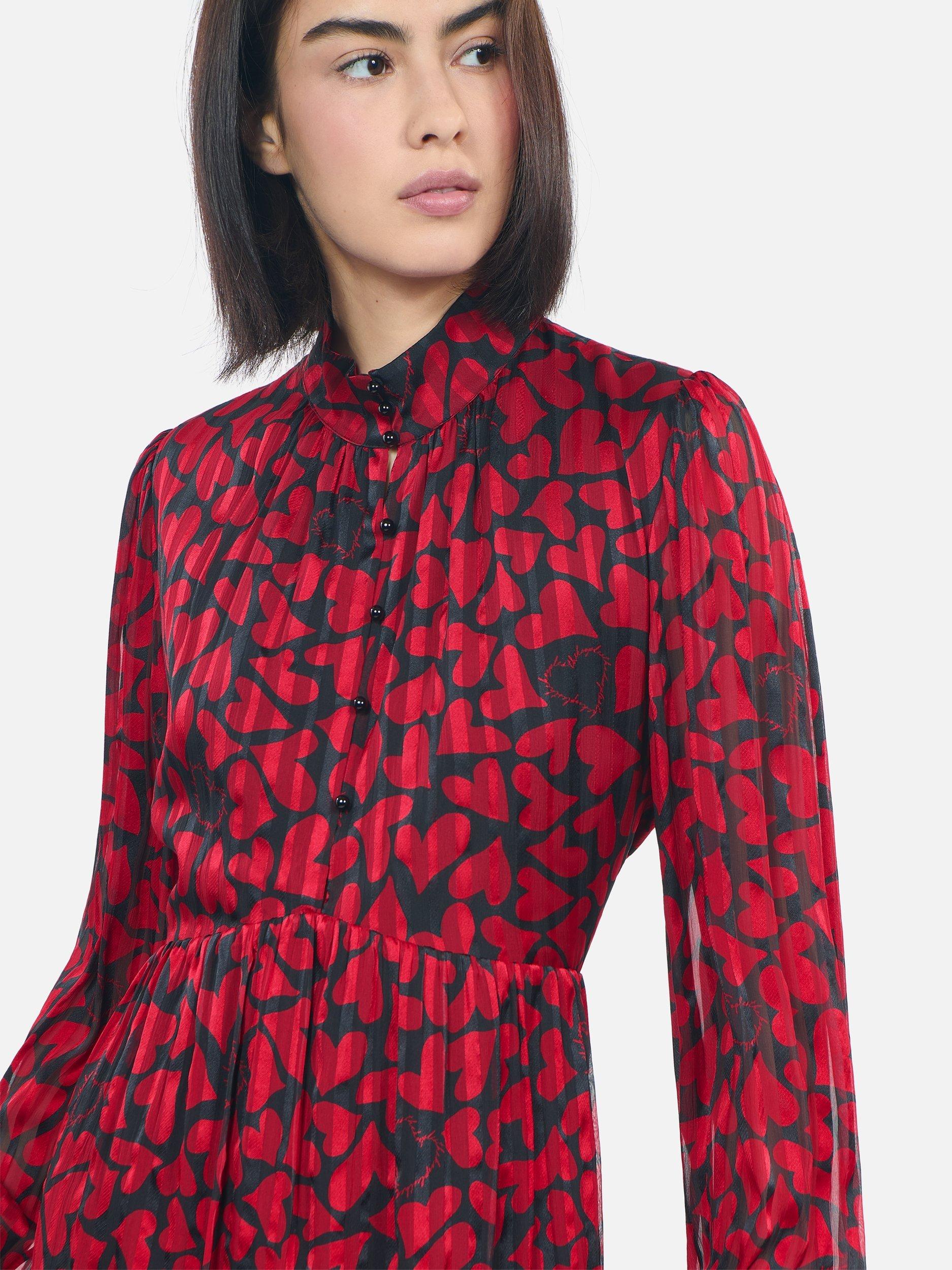 Product image 5 of 5, which shows THE KOOPLES Heart Print Pleated Mini Dress, Red/Black, 8
