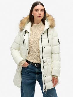 Superdry Everest Mid Faux Fur Puffer Jacket, Off White