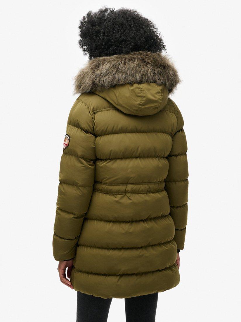 Product image 2 of 5, which shows Superdry Everest Mid Faux Fur Puffer Jacket, Dark Olive, 8