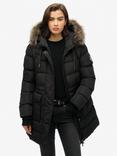 Superdry Everest Mid Faux Fur Puffer Jacket, Black