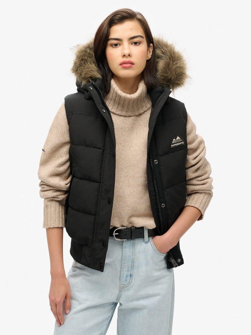 Product image 1 of 5, which shows Superdry Everest Faux Fur Gilet, Black, 8