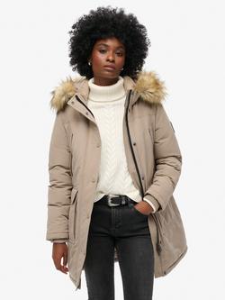 Superdry Everest Faux Fur Parka Jacket, Deep Beige Slub