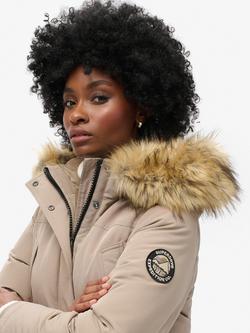 Superdry Everest Faux Fur Parka Jacket - view 2, Deep Beige Slub