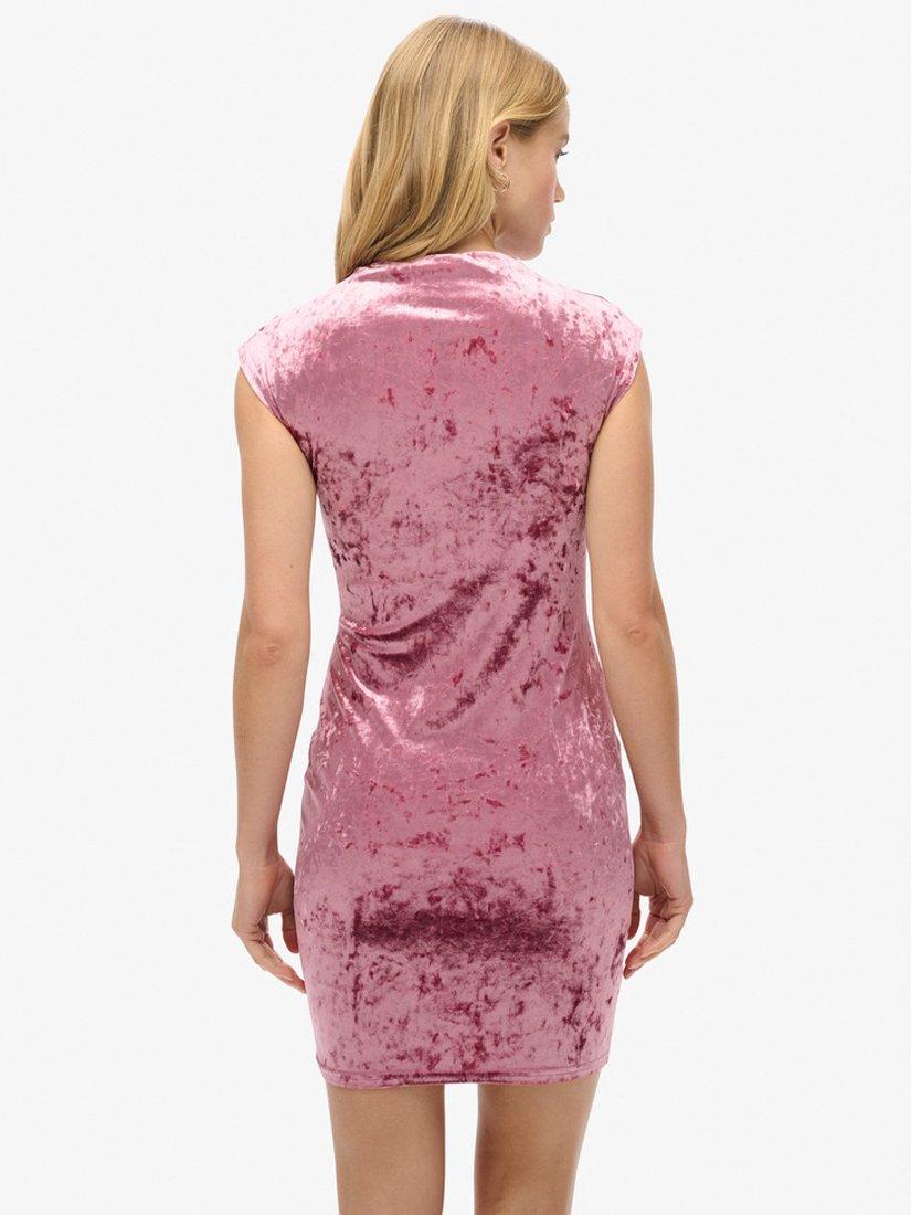 Product image 2 of 6, which shows Superdry Velvet Bodycon Dress, Polignac Pink, Polignac Pink, 8