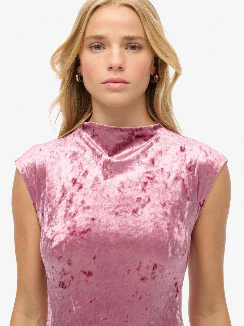 Product image 4 of 6, which shows Superdry Velvet Bodycon Dress, Polignac Pink, Polignac Pink, 8