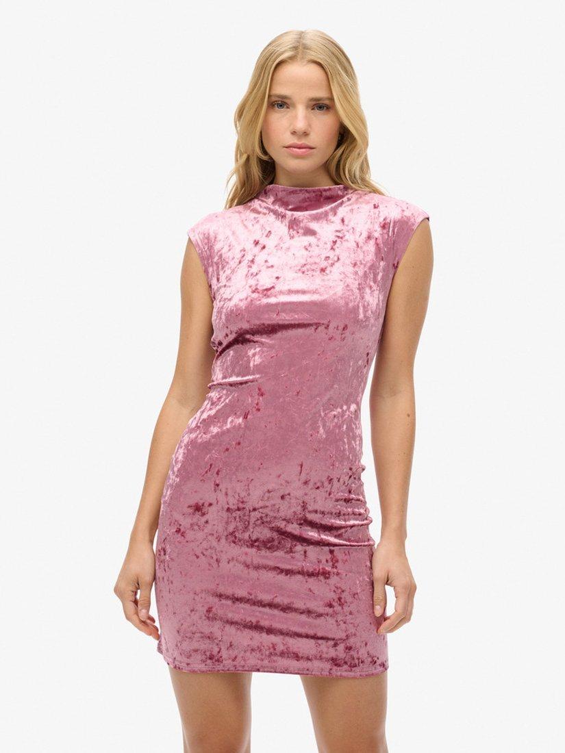 Product image 6 of 6, which shows Superdry Velvet Bodycon Dress, Polignac Pink, Polignac Pink, 8