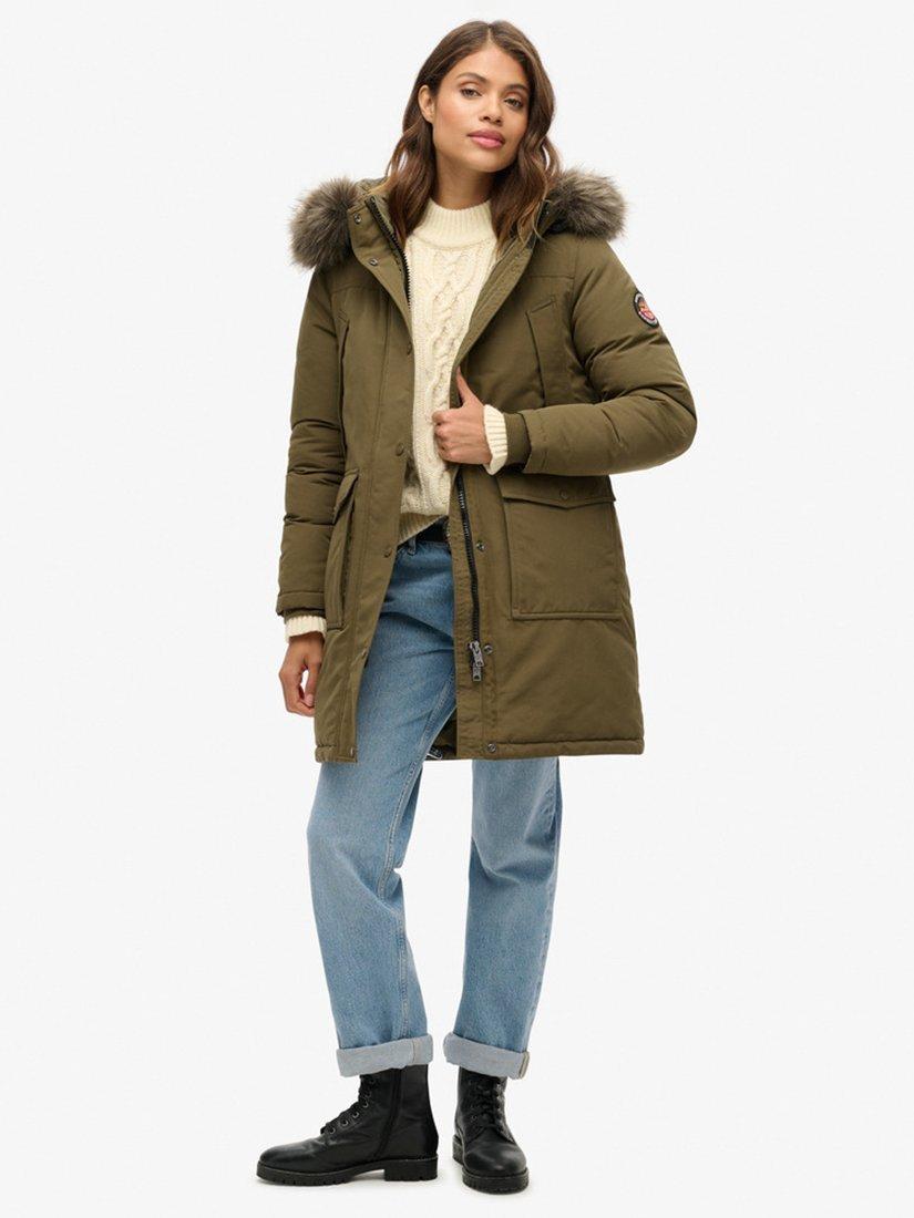 Product image 3 of 6, which shows Superdry Everest Faux Fur Parka Jacket, Dark Olive, 8