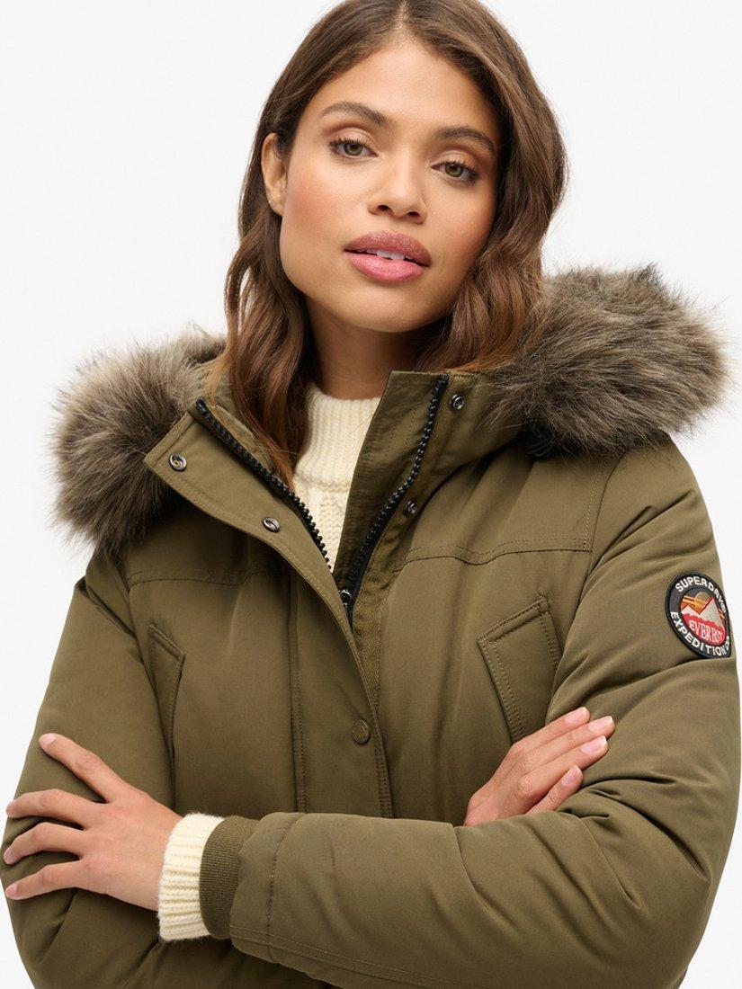 Product image 4 of 6, which shows Superdry Everest Faux Fur Parka Jacket, Dark Olive, 8