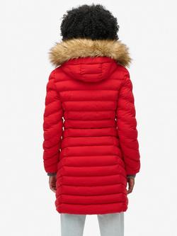 Superdry Fuji Faux Fur Hood Mid Length Coat - view 2, Dark Red