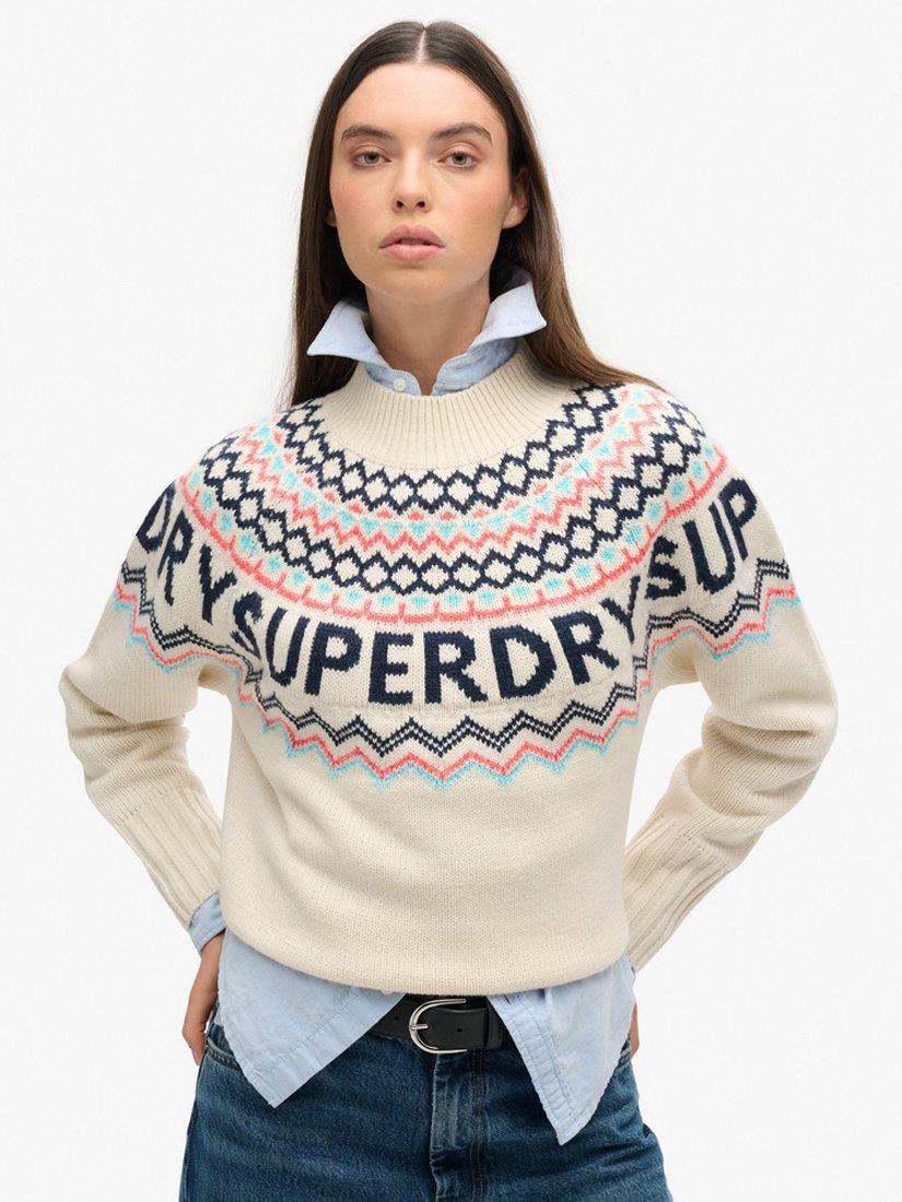 Product image 1 of 5, which shows Superdry Fair Isle Jumper, Island Ecru/Multi, 8