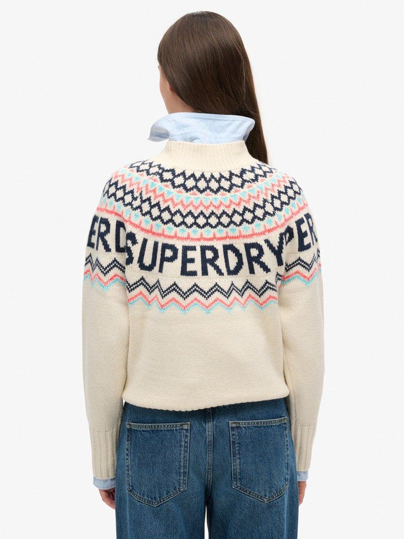 Product image 2 of 5, which shows Superdry Fair Isle Jumper, Island Ecru/Multi, 8