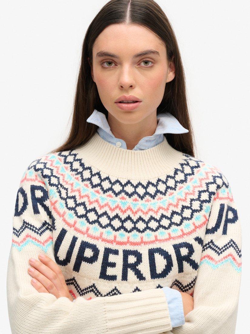 Product image 3 of 5, which shows Superdry Fair Isle Jumper, Island Ecru/Multi, 8