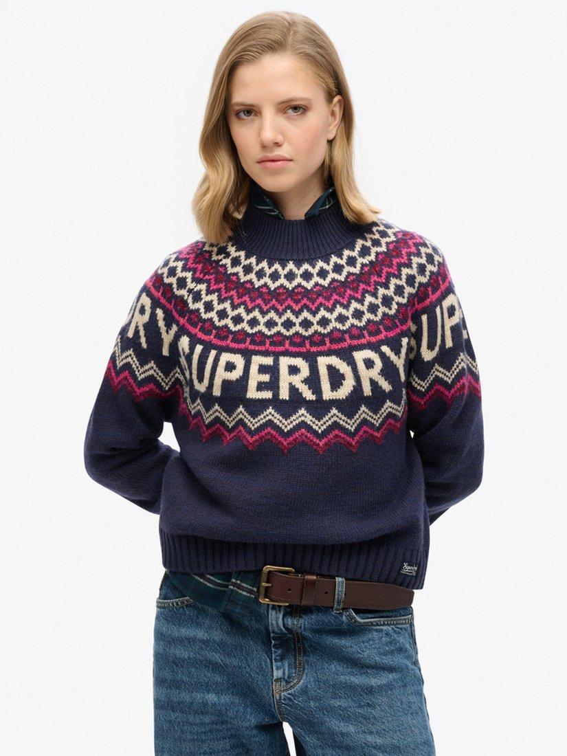 Product image 1 of 5, which shows Superdry Fair Isle Jumper, Island Navy/Multi, 8