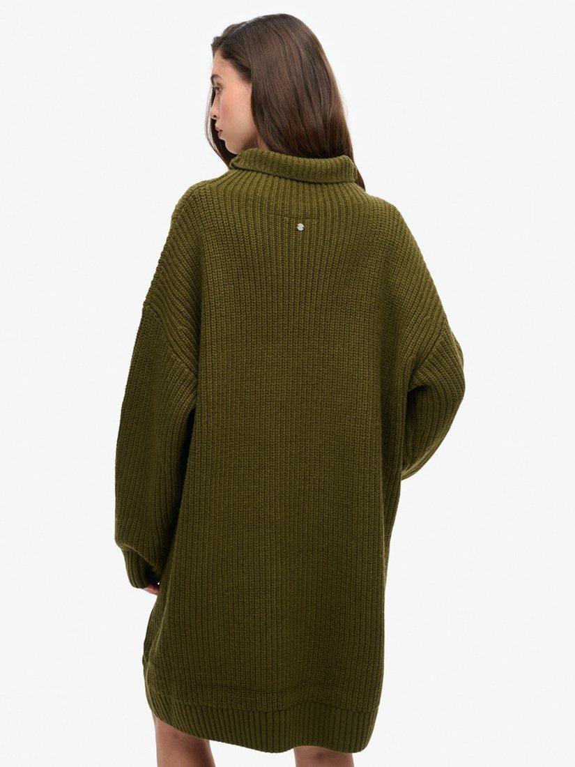 Product image 2 of 4, which shows Superdry Chunky Rib Knit Jumper Dress, Dark Moss Green, 8