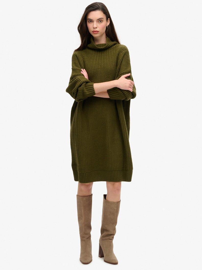 Product image 3 of 4, which shows Superdry Chunky Rib Knit Jumper Dress, Dark Moss Green, 8