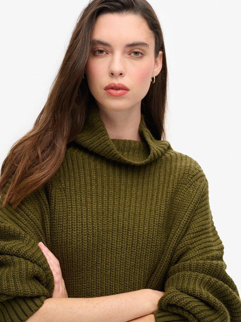 Product image 4 of 4, which shows Superdry Chunky Rib Knit Jumper Dress, Dark Moss Green, 8