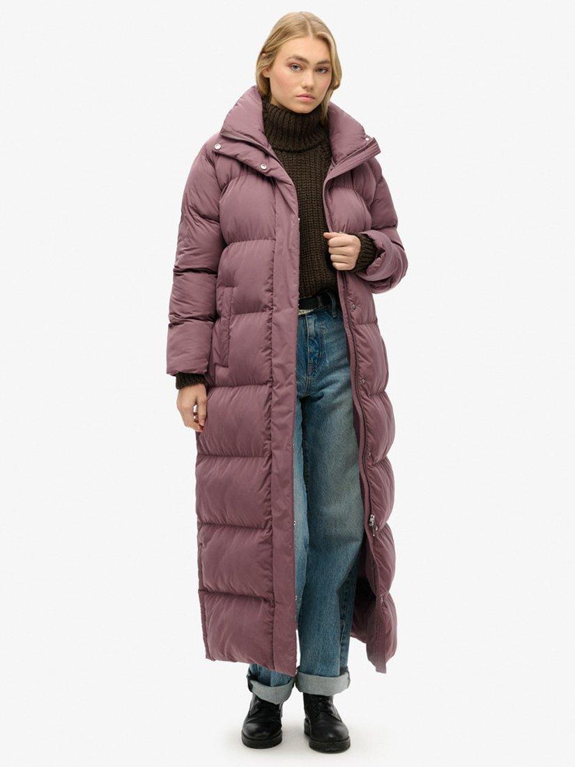Product image 1 of 5, which shows Superdry Maxi Longline Puffer Jacket, Flint Purple, 8