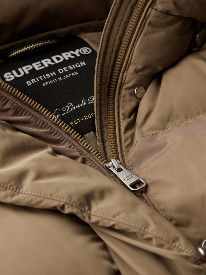 Product image 5 of 5, which shows Superdry Longline Hooded Puffer Jacket, Fossil Brown, 8