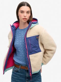 Superdry Vintage Hooded Sherpa Jacket, Vintage Ecru, Vintage Ecru