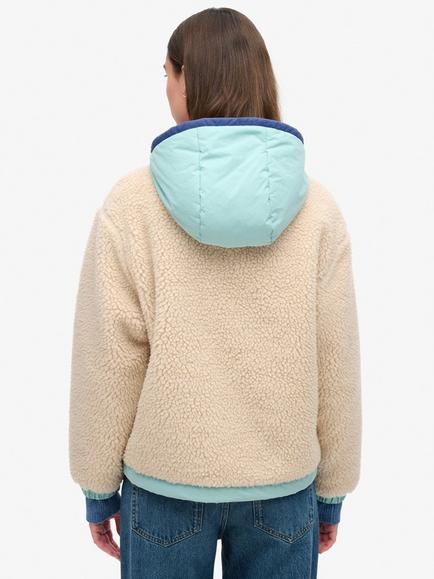 Superdry Vintage Hooded Sherpa Jacket, Vintage Ecru - view 2, Vintage Ecru