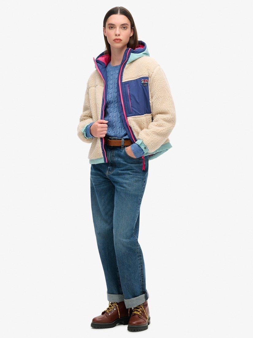 Product image 5 of 6, which shows Superdry Vintage Hooded Sherpa Jacket, Vintage Ecru, 8