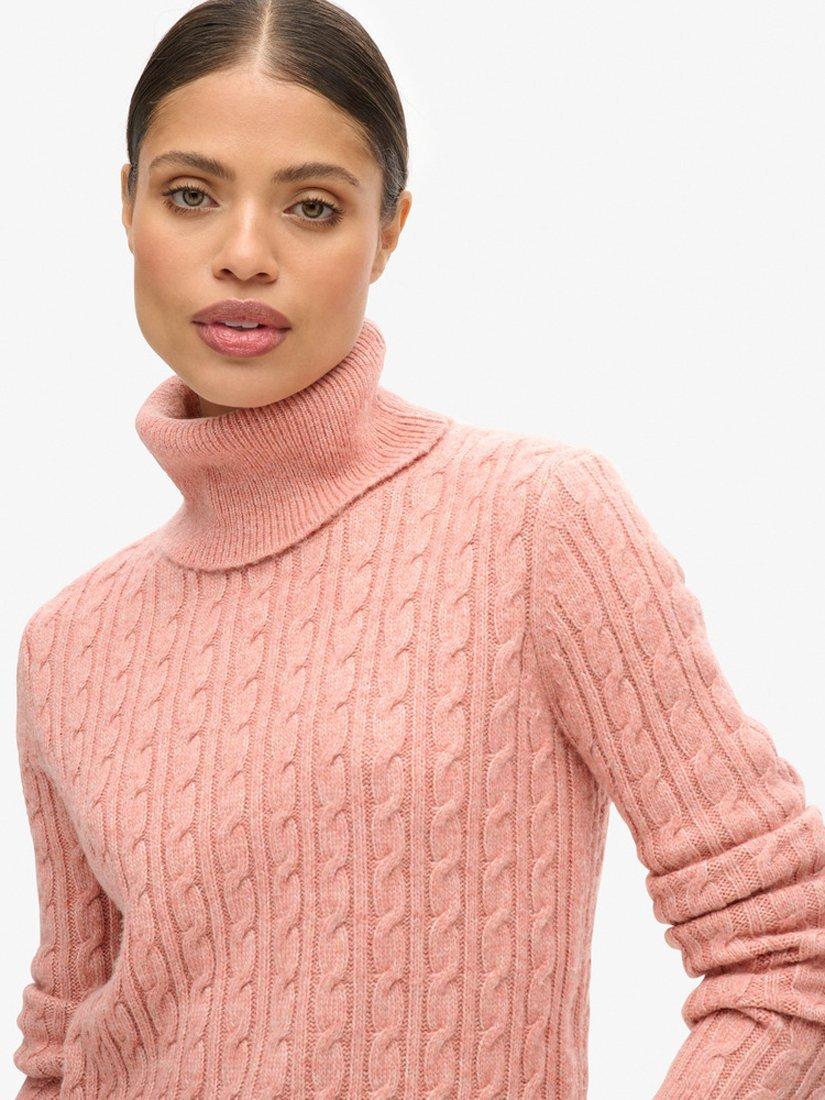 Product image 4 of 5, which shows Superdry Fitted Cable Roll Neck Jumper, Dusty Rose, 8