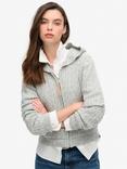 Superdry Cable Knit Zip-Up Hoodie, Pale Grey Marl