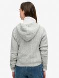 Superdry Cable Knit Zip-Up Hoodie, Pale Grey Marl