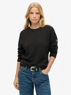 Superdry Organic Cotton Slouchy Knitted Crew Sweatshirt, Dark Charcoal, Dark Charcoal