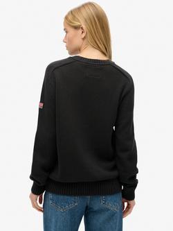 Superdry Organic Cotton Slouchy Knitted Crew Sweatshirt, Dark Charcoal - view 2, Dark Charcoal