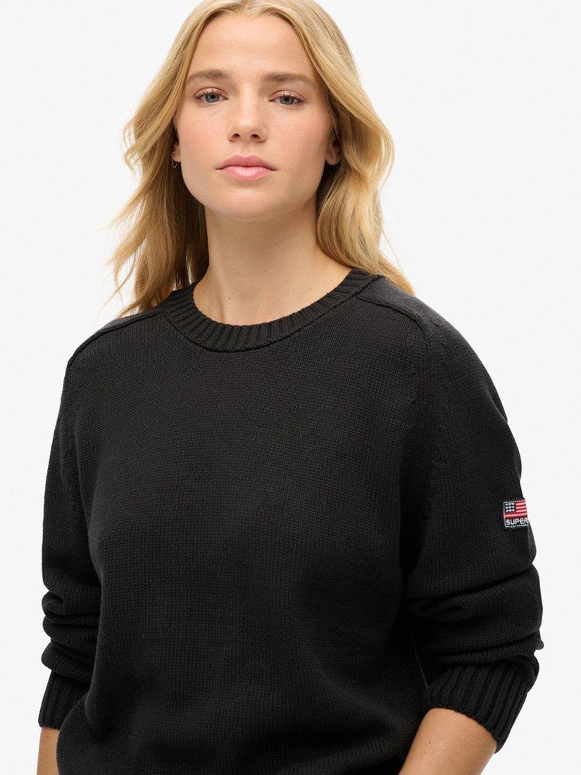 Product image 4 of 5, which shows Superdry Organic Cotton Slouchy Knitted Crew Sweatshirt, Dark Charcoal, 8