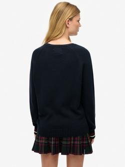Superdry Slouchy Knitted Graphic Crew Jumper, Deep Navy - view 2, Deep Navy