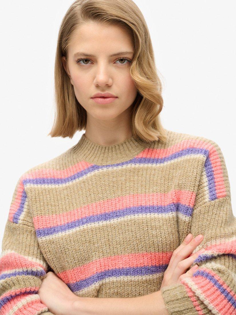 Product image 3 of 5, which shows Superdry Stripe Crew Neck Jumper, Caramel Brown/Multi, 8