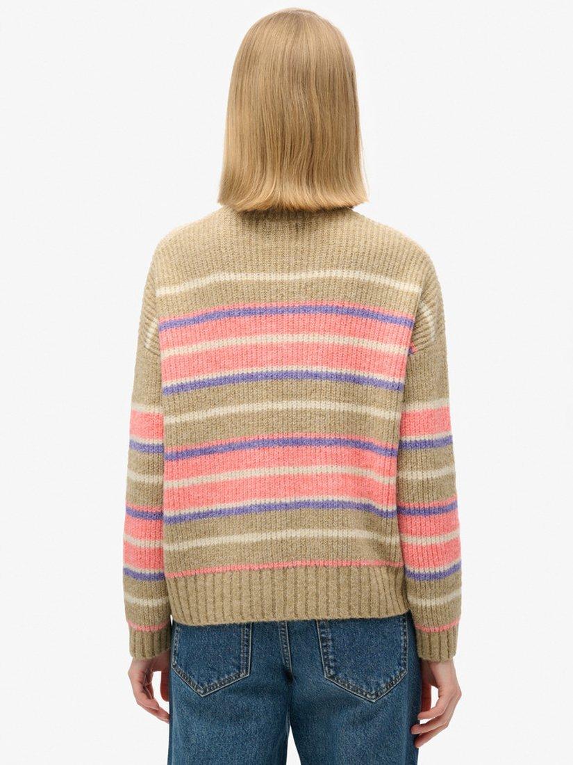 Product image 4 of 5, which shows Superdry Stripe Crew Neck Jumper, Caramel Brown/Multi, 8