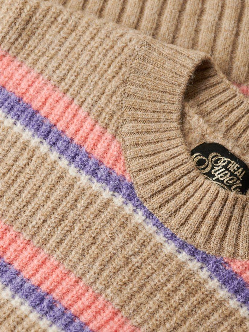 Product image 5 of 5, which shows Superdry Stripe Crew Neck Jumper, Caramel Brown/Multi, 8